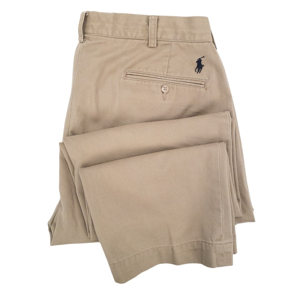Polo Ralph Lauren Ethan‎ Pant Mens 38x30 Tan Pleated Chino Trousers Cotton Pony
